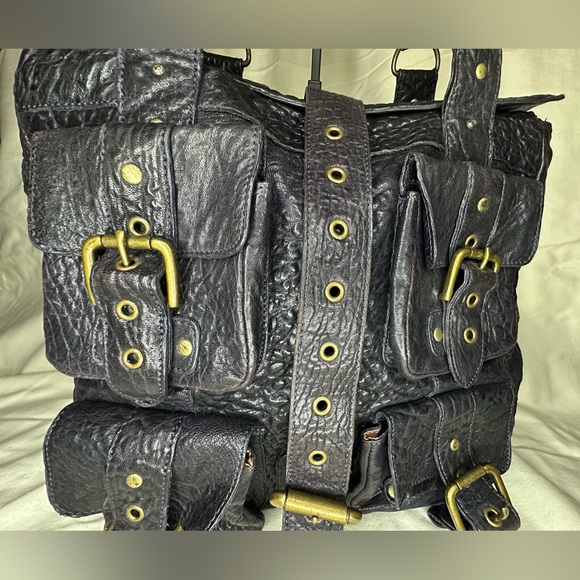 XL Deep Purple Leather Shoulder Bag with Brass Hardware - Picture 3 of 10